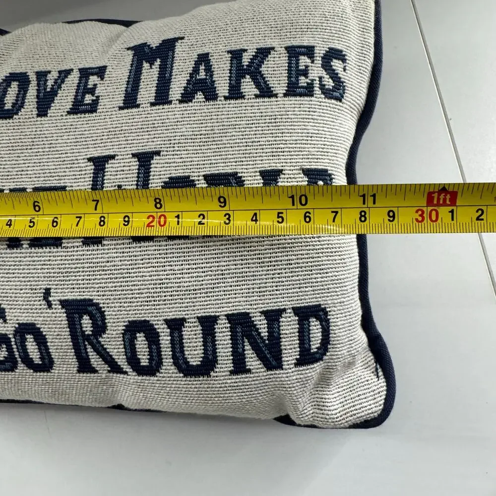 Vintage Tapestry Pillow Love Makes The World Go 'Round 80s Floral Design Cottage